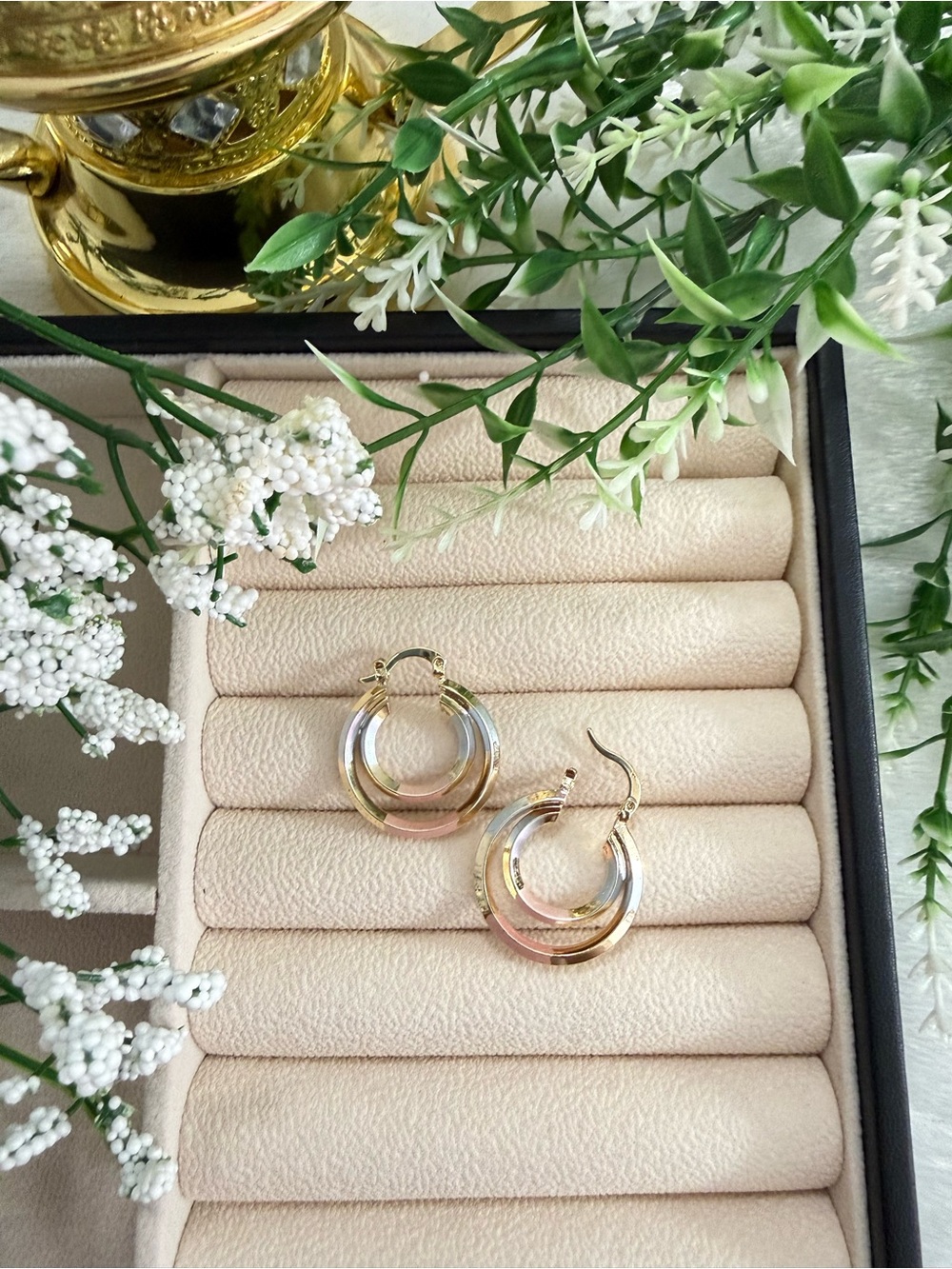 Tricolor Hoop Earrings — Gold, Silver & Rose Gold